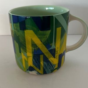 Anthropologie Green Blue Ceramic Lottie Monogram Letter "N" Coffee Mug Tea Cup N